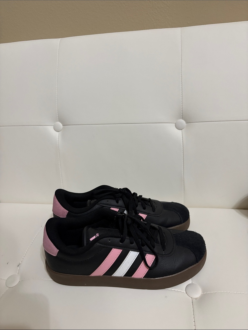 Black Sneakers with Pink & White Stripes